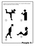 Silhouette outlines of people (ice skater, saint statue, walking man, reclining man) made from tangram pieces. Tangrams, invented by the Chinese, are used to develop geometric thinking and spatial sense. 7 figures consisting of triangles, squares, and parallelograms are used to construct the given shapes.