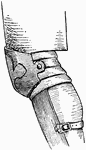 "Genouill&egrave;re, middle of 13th century. The knee-piece, of hammered iron, introduced toward the close of the thirteenth century, and worn at first over the chausses of mail, being held in place by a strap passing round the leg, and consisting at first of a dish-shaped or slightly pointed roundel." -Whitney, 1911