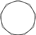 Illustration of a circle inscribed in a regular nonagon. This could also be described as a regular nonagon circumscribed about a circle.