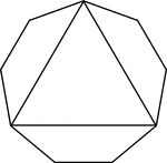 Illustration of an equilateral triangle inscribed in a regular nonagon. This could also be described as a a regular nonagon circumscribed about an equilateral triangle.