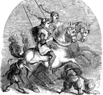 An illustration of two knights on horses.