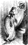 An illustration of a woman looking at her reflection in a mirror.