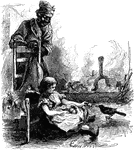 An illustration of a nanny with a child.
