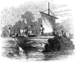 An illustration of a group of men on a raft.