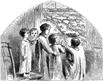 An illustration of a group of children looking out a window.