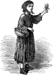 An illustration of a young girl selling flowers.