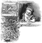 An illustration of a young girl looking out the window.