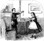 An illustration of a boy and girl playing.