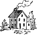 An illustration of a house with a chimney.