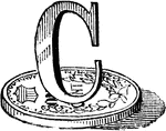 An illustration of the letter C sitting atop a coin.