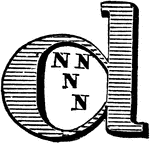 An illustration of a decorative letter D.