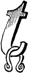 An illustration of a decorative letter T with a horseshoe.