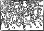 An illustration of a group of soldiers riding horses.