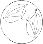 Diagram showing a 2 symmetrical spherical triangles.