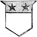 "Argent, on a chief, gules, two mullets, sable. The chief is an ordinary terminated by an horizontal line, which, if it is of any other form but straight, its form must be expressed; it is placed in the upper part of the escutcheon, and occupies one third of the field." -Hall, 1862