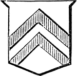Gules, three couple-closes interlaced in base, or ... the couple-close ... is half the chevronel. -Hall, 1862