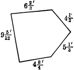 Illustration of a pentagon with sides measuring 6 2/3', 4 1/2', 5 1/3', 4 3/4', and 9 5/12'.