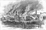 Burning of the engine-house at Chambersburg. The borough was the only major northern community burnt down by Confederate forces during the war.