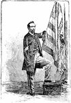 Private Thomas Plunkett (1841 - 1885) was a color bearer during the Civil War. He carried the banner of his regiment at the Battle of Fredericksburg when a cannon blast took away both of his hands. He carried on by pressing the flag against his chest with his wrists and continued until one of the color guard took the flag from him so he could retire. For these actions, Plunkett was awarded the Medal of Honor.
