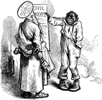 The Civil Rights Act of 1875 depicted with an African American talking to Saint Peter that he can't object to keeping the gates open now.