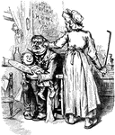 During the 1876 Election, the reformed Democratic ticket of Hendricks-Tilden. "Hen(dricks) Pecked; Mrs. Tilden: 'Nurse the baby, while I stir up the fire."