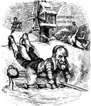 Abraham Hewitt as Don Quixote unhorsed after electoral disputes of 1876.