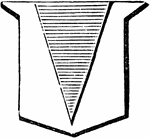 "Argent, a pile, azure. The pile is formed like a wedge, and may be borne wavy, engrailed, &c.; it issues generally from the chief, and extends towards the base, but it may be borne in bend or issue from the base." -Hall, 1862