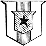 "Argent, a pale, gules, over all an inescutcheon or, a mullet sable. The inescutcheon is a small escutcheon borne within the shield." -Hall, 1862