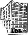 An illustration of an eight story apartment building.