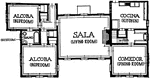 An illustration of a house blueprint with Spanish titles on rooms.