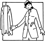 An illustration of a man wearing a new coat with the old coat hanging next to him.