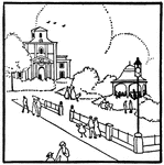 An illustration of a community plaza.