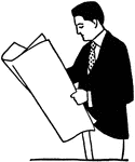 An illustration of a man reading a newspaper while standing.