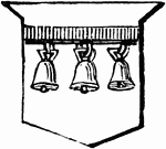 "Argent, a barrulet gules, belled with three bells proper. BELLED. Having bells." -Hall, 1862