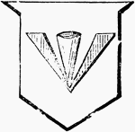 "Argent, a broad arrow gules. BROAD ARROW. An ancient weapon of war, thrown by an engine. It is frequently borne as a charge in coats of arms." -Hall, 1862