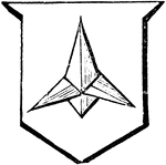 "Argent, a caltrop proper. CALTROP. An iron instrument made to annoy an enemy's cavalry. They were formed of iron, being four spikes conjoined in such a manner that one was always upwards. It is found in many ancient coats of arms." -Hall, 1862