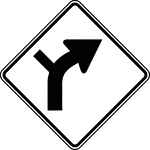 "The horizontal alignment Turn signs may be used in advance of situations where the horizontal roadway alignment changes. The Turn sign or the Curve sign may be combined with the Cross Road sign or the Side Road sign to create a combination Horizontal Alignment/Intersection sign that depicts the condition where an intersection occurs within a turn or curve."