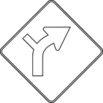 "The horizontal alignment Turn signs may be used in advance of situations where the horizontal roadway alignment changes. The Turn sign or the Curve sign may be combined with the Cross Road sign or the Side Road sign to create a combination Horizontal Alignment/Intersection sign that depicts the condition where an intersection occurs within a turn or curve."