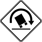 "A Truck Rollover Warning sign may be used to warn drivers of vehicles with a high center of gravity, such as trucks, tankers, and recreational vehicles, of a curve or turn having geometric conditions that are prone to cause such vehicles to lose control and overturn. When the Truck Rollover Warning sign is used, it shall be accompanied by an Advisory Speed plaque indicating the recommended speed for vehicles with a higher center of gravity."