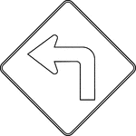 The horizontal alignment Turn may be used in advance of situations where the horizontal roadway alignment changes. This specific sign indicates that there is a 90&deg; left turn on the road ahead.