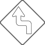 The horizontal alignment Reverse Turn signs may be used in advance of situations where the horizontal roadway alignment changes. This sign indicates that there is a left turn ahead, immediately followed by a right turn.