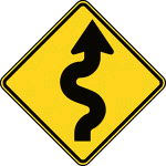 The horizontal alignment Winding Road signs may be used in advance of situations where the horizontal roadway alignment changes.
