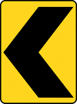 The horizontal alignment signs may be used in advance of situations where the horizontal roadway alignment changes. When the Hairpin Curve sign or the 270-degree Loop sign is installed, either a One-Direction Large Arrow sign or Chevron Alignment signs should be installed on the outside of the turn or curve.