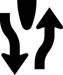 A Divided Highway symbol sign should be used on the approaches to a section of highway (not an intersection or junction) where the opposing flows of traffic are separated by a median or other physical barrier. The word message DIVIDED HIGHWAY or DIVIDED ROAD sign may be used as an alternate to the symbol sign.