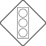 The Advance Traffic Control symbol signs includes the Signal Ahead sign. These signs shall be installed on an approach to a primary traffic control device that is not visible for a sufficient distance to permit the road user to respond to the device. The visibility criteria for a traffic control signal shall be based on having a continuous view of at least two signal faces for the distance specified.