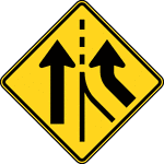 The Added Lane sign should be installed in advance of a point where two roadways converge and merging movements are not required. When possible, the Added Lane sign should be placed such that it is visible from both roadways; if this is not possible, an Added Lane sign should be placed on the side of each roadway.