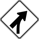 When a Merge sign is to be installed on an entering roadway that curves before merging with the major roadway, such as a ramp with a curving horizontal alignment as it approaches the major roadway, the Entering Roadway Merge sign should be used to better portray the actual geometric conditions to road users on the entering roadway.