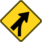 When a Merge sign is to be installed on an entering roadway that curves before merging with the major roadway, such as a ramp with a curving horizontal alignment as it approaches the major roadway, the Entering Roadway Merge sign should be used to better portray the actual geometric conditions to road users on the entering roadway.
