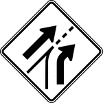 When an Added Lane sign is to be installed on a roadway that curves before converging with another roadway that has a tangent alignment at the point of convergence, the Entering Roadway Added Lane sign should be used to better portray the actual geometric conditions to road users on the curving roadway.
