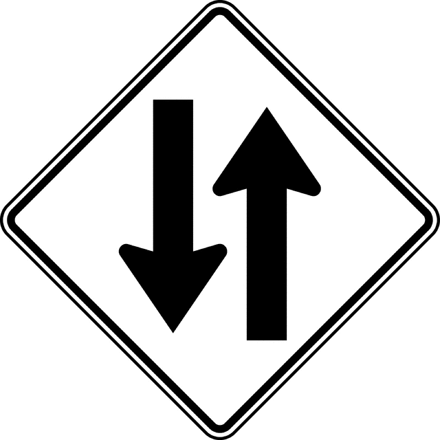two way traffic sign black and white